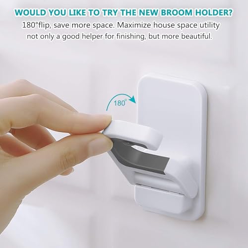 2 Pack Mop Broom Holder for Bathroom Kitchen Office (White)