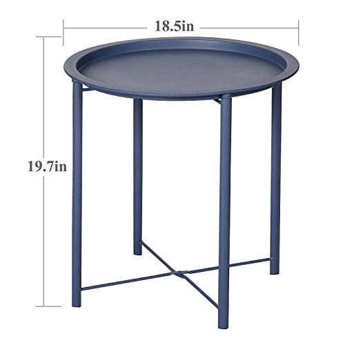 VECELO Side/End Table, Folding Round Metal Anti-Rust and Waterproof Outdoor or Indoor Tray for Living Room Bedroom Balcony and Office, 2 PCS, Blue - color: Blue, size: 2 PCS