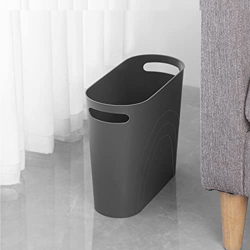rejomiik Small Trash Can, 3.5 Gallon Slim Garbage Can Plastic Waste Basket with Handles Container Bin for Narrow Spaces Bathroom, Bedroom, Kitchen, Office at Home, Dark Gray - color: Dark Grey, size: 1 pack