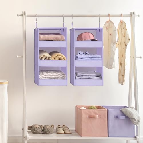 GRANNY SAYS 3 Shelf Hanging Closet Organizers and Storage, Collapsible Closet Storage Organizer with 2 Metal Hooks, Leak-Proof Hanging Shelves for Closet, Dorm Room, Nursery, 2 Pack, Purple - color: 3-shelf Purple, size: 2-Pack