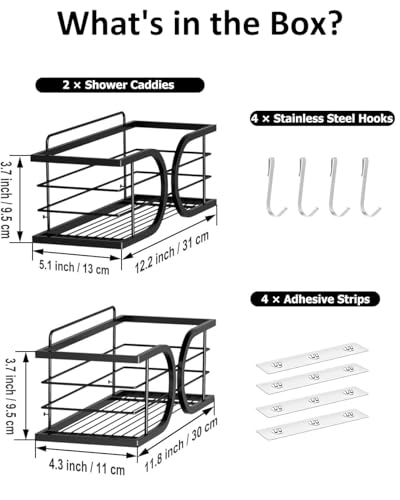 Shower Caddy No Drill Adhesive Wall Mounted SUS304 Stainless Steel Durable Large Capacity Shower Rack Organizer Quick Dry Rustproof Bathroom Storage Shelves - 2 Pack (Black) - color: Black, size: 2 Pack