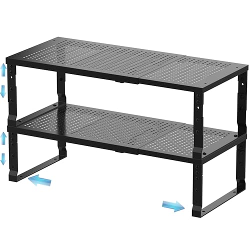 Expandable Spice Rack & Kitchen Cabinet Organizer - Stackable, Adjustable Shelves for Cabinets, Countertops, Cupboards & Pantries(2 Packs/Large/Black) - color: 2 Packs/Black, size: Large:10"D x 16.5"W x 6.2"H