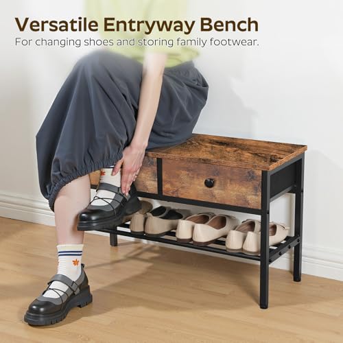 YATINEY Hall Tree with Bench and Shoe Storage, Entryway Bench with Coat Rack, 4-in-1 Coat Rack Shoe Bench, Multifunctional, for Front Door, Hallway, Foyer, Rustic Brown and Black MT05BR - color: Rustic Brown + Black