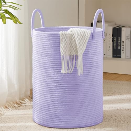 YOUDENOVA Laundry Hamper Basket, Woven 58L Tall Laundry Basket for Blanket Organizer- Clothes Hamper Baby Nursery Hamper for Blanket Storage in Bedroom - color: Purple, size: Tall (58L )