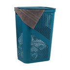Mind Reader Slim Laundry Hamper with Lid, 60L Clothes Basket, Ventilated Plastic, Blue - color: Blue, size: Single