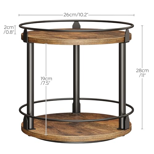 YATINEY Lazy Susan Organizer, Rotating Spice Rack, 2 Tier Spice Turntable Organizer, Industrial Turntable Spice Holder, for Kitchen Countertop and Cabinet, Compact and Versatile, Rustic Brown SR22BR - color: Rustic Brown + Black, size: 10.2"L x 10.2"W x 1