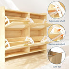 Patikuin Narrow Rattan Shoe Cabinet, 4 Semi-Circular Flip Doors Freestanding Shoe Storage Organizer, MDF Wooden Hidden Slim Shoe Rack for Entryway, Hallway, Foyer, Living Room - size: 4 Flip Drawers