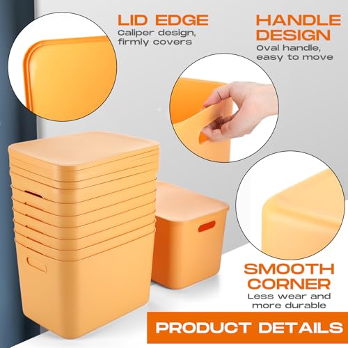 Hoolerry 8 Pieces Colorful Storage Bins with Lid, Plastic Storage Basket Organizing Container Stackable Box with Handle for Shelves Desktop Playroom Office(14.2 x 10.2 x 9.5 Inch,Yellow) - color: Yellow, size: 14.2 x 10.2 x 9.5 Inch