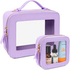 LETGO Clear Makeup Bags Set - TSA Approved Toiletry Bag with Handle Large Opening, Clear Toiletry Bags Case Pouch for Travel Essentials Car Accessories for Women Men (0-2Pack-Purple) - color: 0-Large+Mini-Purple