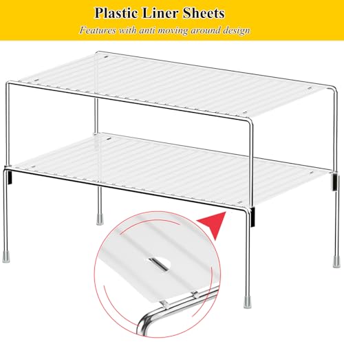 Set of 2 Kitchen Cabinet Organizer Shelves, Stackable Organizer and Storage for Cabinet Cupboard, Expandable Shelf Risers Plate Rack with Anti-Slip Plastic Liner - color: Stackable, size: 1 set
