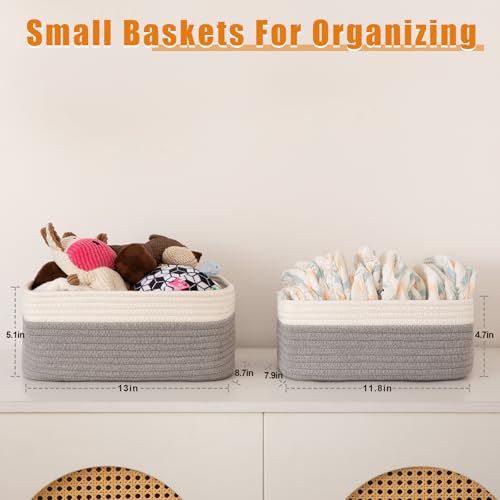 OIAHOMY 4 Pack Storage Baskets for Organizing, Small Bins for Shelves, Cute Decorative Storage Bins, Organizer Baskets for Gifts Empty, 11.8''Lx7.8''Wx4.7''H, Grey/White - color: Grey/White, size: 11.8"*7.8"*4.7"
