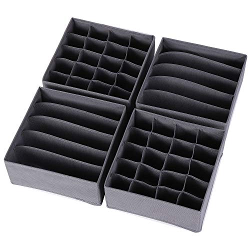 DIOMMELL 4 Pack Foldable Cloth Storage Box Closet Dresser Drawer Organizer Fabric Baskets Bins Containers Divider for Clothes Underwear Bras Socks Lingerie Clothing, Dark Grey 22-0000 - color: Dark Grey