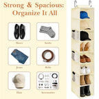 VERONLY Hanging Shoe Organizer for Closet with 8 Shelves,Mesh Pockets-Wider Hanging Shelves for Shoes,Clothes,Hats With Sturdy Bamboo-Supported Design (Beige) - style: Beige Bamboo Hanging