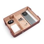 PU Leather Valet Tray Small NightStand Bedside Entry Table Trya with Partition for Phone Jewelry Glasses Keys and Coins Father's Day Birthday Gifts (Brown and Pink) - color: Brown and Pink