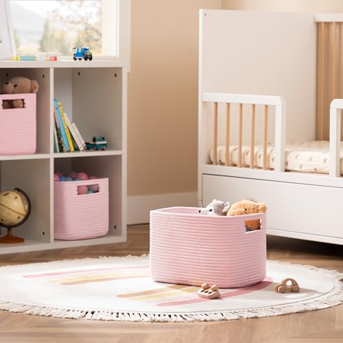 UBBCARE 4 Pack Storage Baskets for Organizing, Shelf Baskets with Handles, Woven Storage Baskets for Bookcase/Cube Shelf/Closet, 14.5"L x 9.8"W x 9"H, Pink - color: Pink, size: 4 Pack-14.5"(L)×9.8"(W)x9"(H)