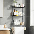 Kalrin 3 Tier Bathroom Shelves Over Toilet - Wall Mounted Floating Shelves with Drain Basket, Toilet Paper Storage, Height Adjustable Over The Toilet Storage, Pure Black - color: Pure Black