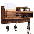 Key and Mail Holder for Wall, Mail Organizer Wall Mount with Shelf, Farmhouse Entryway Decor for Organizing A4 Bags,Wallet, Dog Leash, Sunglass (Brown)