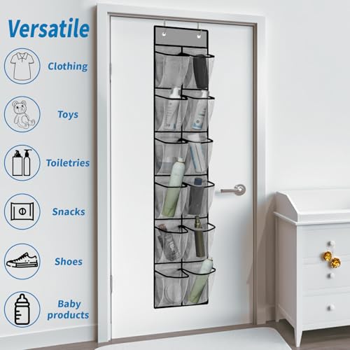 MSLOVE Narrow Over The Door Shoe Organizer, 12 Large Mesh Pockets Hanging Shoe Organizer for Closet Organizers and Storage, Grey, 2 Pack - color: Grey