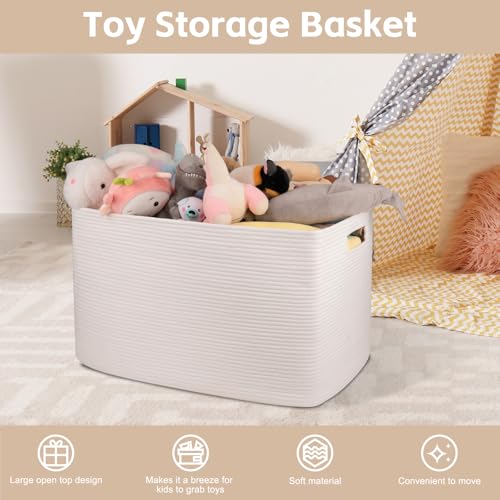 OIAHOMY 118L XXXLarge Cotton Rope Storage Basket, Oversized Blanket Basket, Used for Organizing Dirty Clothes in Living Room, Bedroom, Nursery, Dog Toy Storage Bins, 25" x 17" x 16",White - color: White