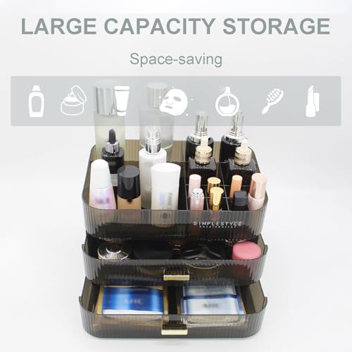 Makeup Organizer with 2 Drawers, Cosmetics Organizer for Bedroom and Bathroom Vanity Countertops, Large Capacity Cosmetic Storage Box for Skincare Cream Perfume Lipstick Dresser Counter-Black - color: Black-1, size: 2 Drawers