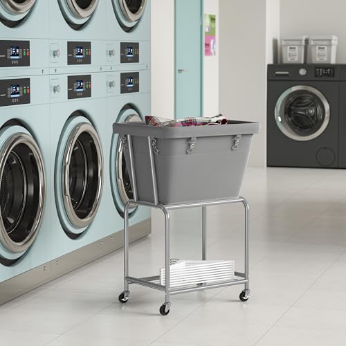 ELYKEN Rolling Laundry Hamper with Wheels, Laundry Cart with Removable Bag, Heavy Duty Metal Frame, 2-Tier Clothes Basket Hamper with Shelf for Closet, Bedroom, Bathroom, Laundry Room, Gray - color: Gray, size: 20.3"l X 15.9"w X 30.9"h