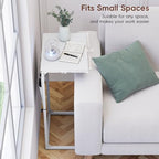 Vagusicc C Shaped End Table, 33" Tall Side Table for Couch, Adjustable Height Small Couch Side Table for Small Spaces, C Table End Table Slide Under Sofa Table TV Tray for Living Room Bedroom, White - color: White
