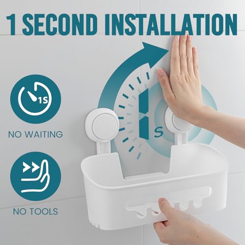 TAILI Shower Caddy Suction Cup 2 Pack, Heavy Duty Bathroom Organizer, Removable Shelves for Inside Shower, Shampoo, Waterproof Suction Plastic Storage for Bathroom Accessories Holder, White - style: 2 × White(M&L)