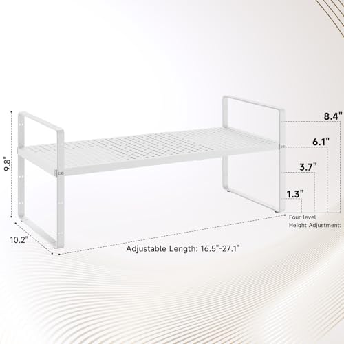 Hole Pattern Expandable Shelf Organizer,1Pack 10.2" Wide Easy to Assemble Cabinet Organizer Shelf, 16.5~27.1" Adjustable Height&Stackable Spice Organization for Cupboard, White - color: White, size: 1Pack-10.2''W-Hole Pattern