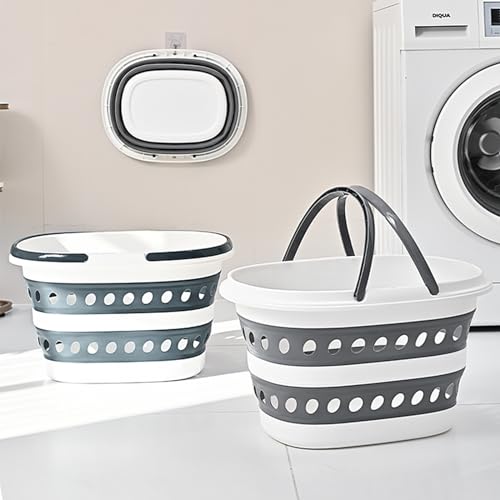 2 Pack Compact Collapsible Laundry Basket, Small Size Pop-Up Hamper Perfect for Bedroom Side,Bathroom,Travel, Not for Large Families, Foldable with Handle, Measures 16 x 12.5 x 9.5 In, (Gray) - color: Gray×2
