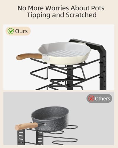 Pots and Pans Organizer under Cabinet, 5 Adjustable Tiers Heavy-Duty Pan Pot Organizer with 16.5" Height, Holds 55 LB - Cast Iron Skillets, Griddles, Shallow Cookware