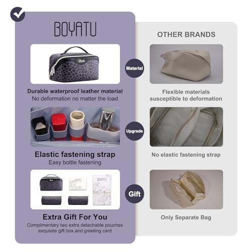 Travel Makeup Bags Organizer for Women: 3 Pcs Set Cosmetic Bag - Large Make up Bag with Compartments - Flat Open Waterproof Leather Toiletry Bags for Skincare, Brushes & Travel Essentials - Purple - color: 04-Purple