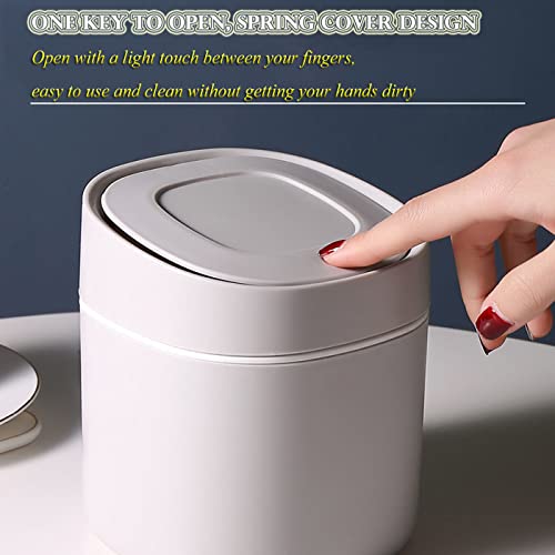 LTWQLing Plastic Mini Trash Can with Lid - 2 L Pop Up Wastebasket for Bathroom Vanity, Desktop, Tabletop or Coffee Table - Dispose of Cotton Rounds, Makeup Sponges, Tissues (Grey) - color: Grey