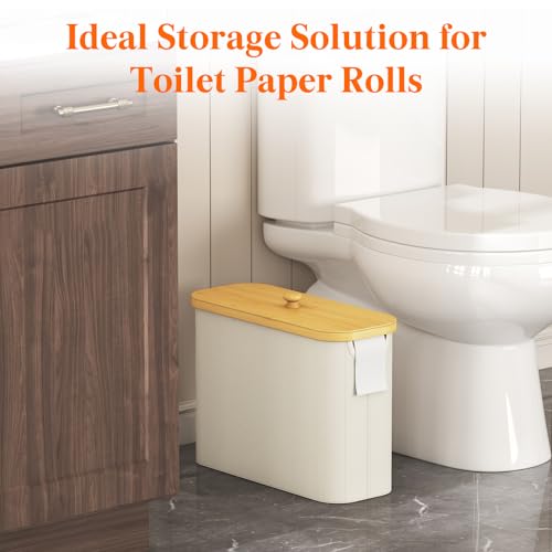 Lifewit Toilet Paper Storage Holder for 9 to 12 Rolls, Free Standing Toilet Paper Basket Stand with Bamboo Lid, Collapsible Fabric Bathroom Organizer Box for Mega Rolls, 23L, Large, White - color: White, size: 23L