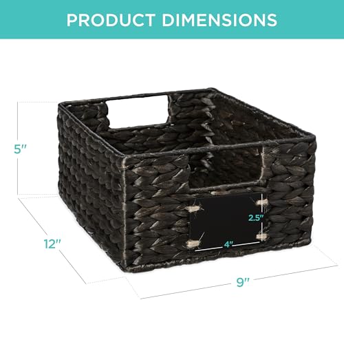 Best Choice Products Set of 4 9x12in Water Hyacinth Pantry Baskets, Woven Organizers w/Chalkboard Label, Chalk Marker - Black - color: Black, size: 9x12x5in