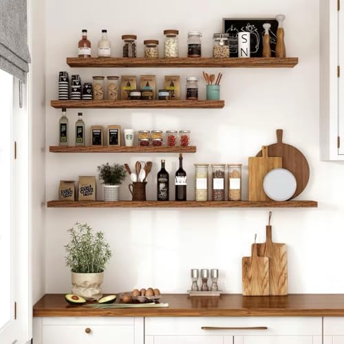 Vivelove 10 Inch Deep Floating Shelves 36 inch Long, 36 x 10 Wide Wall Shelves with Invisible Brackets, for Bedroom Bathroom Living Room Kitchen Office, Farmhouse Home Decor, Set of 2, Rustic Brown - color: Rustic Brown, size: 35.4”Wx10.2”Dx1.5”H