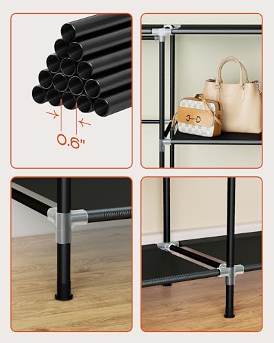 CASAMAYA Portable Closet, 61.8 Inch Large Capacity Wardrobe Closet with Cover, Clothes Storage Organizer with Shelves and 2 Hanging Rods, Easy to Assembly, Black PCT222B01 - size: 61.8"L x 17.7"W x 70.9"H