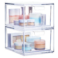 STORi Audrey Stackable Clear Bin Plastic Organizer Drawers | 2 Piece Set | Organize Cosmetics and Beauty Supplies on a Vanity | Made in USA - size: 4.5" Tall Set
