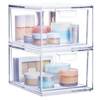 STORi Audrey Stackable Clear Bin Plastic Organizer Drawers | 2 Piece Set | Organize Cosmetics and Beauty Supplies on a Vanity | Made in USA - size: 4.5" Tall Set