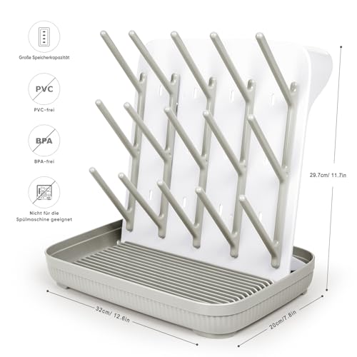Termichy Baby Bottle Drying Rack: Large Vertical Bottle Dryer Rack Holder - Space Saving Standing Drying Rack for Baby Bottles and Pump Part Cleaning (Khaki) - color: Khaki