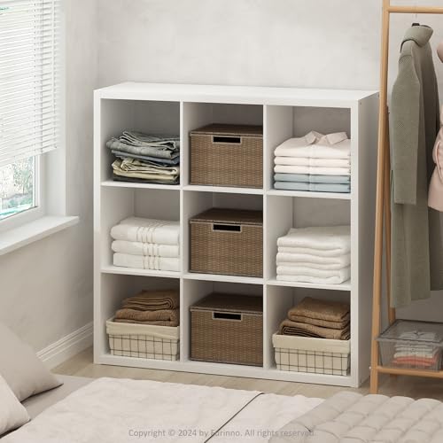 Furinno Cubic Closet Organizers and Storage, 9-Cube Closet Organizer, Open Shelf Closet Storage, Extra Thick Frame for Wardrobe, Bedroom, Living Room, White - color: White, size: 9-Cube