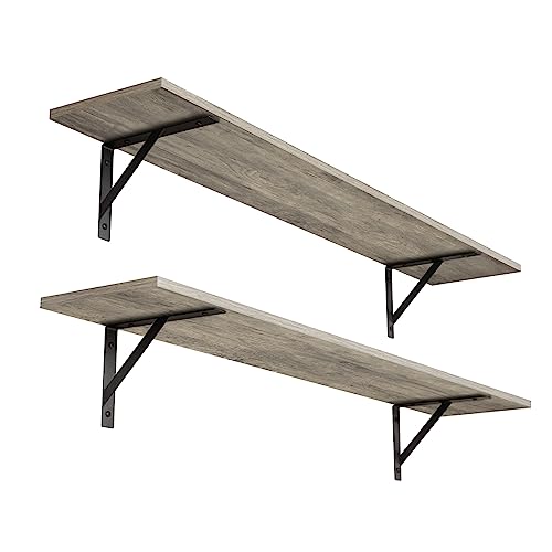 DINZI LVJ Long Wall Shelves, 39.4Inch Wall Mounted Shelves Set of 2, Easy-to-Install, Wall Storage Ledges with Sturdy Metal Brackets for Living Room, Bathroom, Bedroom, Kitchen, Grey Wash - color: Grey Wash, size: 39.4 Inch