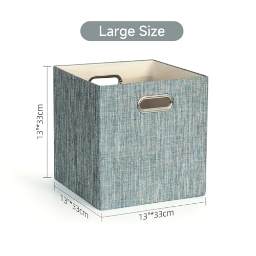 Posprica Storage Basket Bins,13×13×13 Foldable Storage Boxes Fabric Drawer Cubes for Closet Shelf Cabinet Bookcase - Set of 4,Teal - color: Teal, size: 13×13×13/4pcs