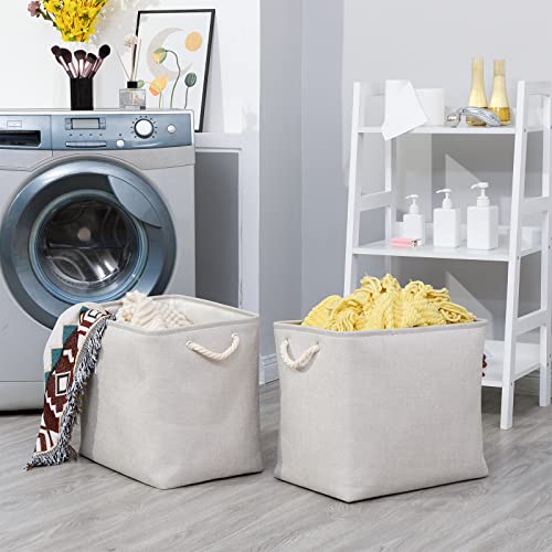 Bidtakay Fabric Beige Baskets Extra Large Organization Baskets for Clothes Set of 2 Collapsible Storage Bins for Shelves Cabinet 17x12x15 In Organizing Bins for Bedroom Blankets Pillow Towels Storage - color: Light Beige, size: 2 Pack-XL-17x12x15 In