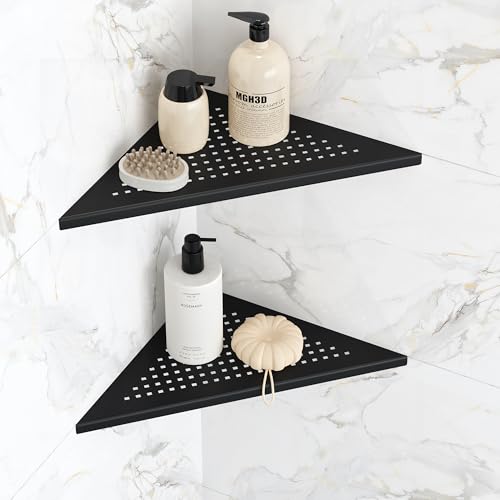Qeke Corner Shower Shelves, 10” Recessed Tile Shower Shelf Matte Black, 304 Stainless Steel Grout in Corner Tile Bathroom Shelves, No Drilling, 2 Pack - color: Matte Black, size: 10"- 2 Pack