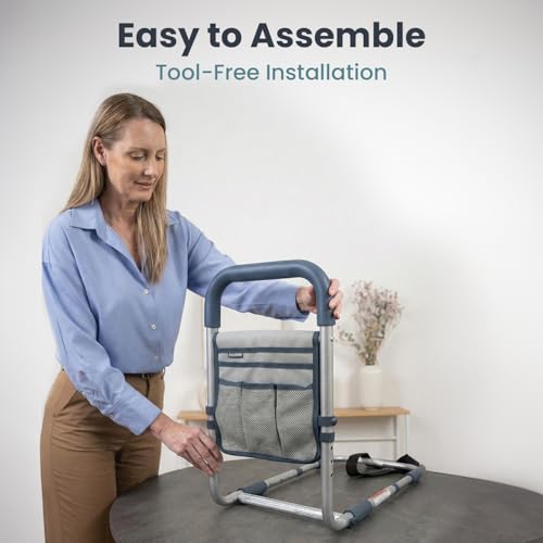 PELEGON Bed Rails for Elderly Adults Safety, ASTM Compliant, Adjustable Bed Rail with Non-Slip Ergonomic Handle and Storage Pockets, Bed Railings for Seniors Supports up to 300 lb, Tool-Free Assembly