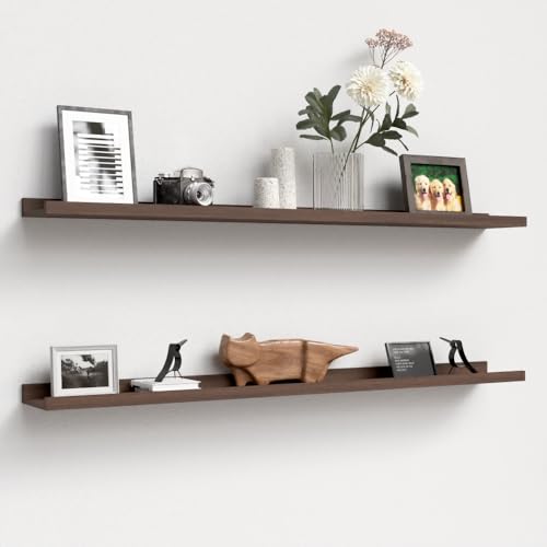 Boswillon 47.2 Inches Long Floating Shelves Wall Mounted, 2 Set Farmhouse Wall Shelf for Bedroom, Nursery Book Shelf with Lip, Picture Ledge Shelf for Decor Living Room Bathroom Kitchen - Walnut - color: Walnut, size: 47.2 in