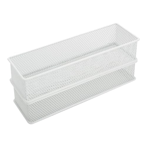 Annova Mesh Stackable Drawer Cabinet and Shelf Organizer Bins Storage Basket School Office Supply Holder Tray- Set of 2 (White, 3x9x2 Inch) - color: White, size: 3x9x2 Inch