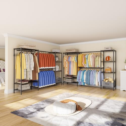 Golpart Coat Rack Clothes Wardrobe：Closet Organizer and Storage Clothing Garment Rack with Shelves Heavy Duty for Hanging Clothes Portable Adjustable Black 15.8" Dx(70-88.5)" Wx76.5 H - color: Black, size: 15.8"Dx(70-88.5)"Wx76.5"H