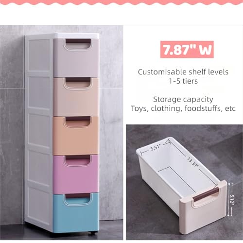5 Drawers Stackable Storage Drawers Plastic Storage Drawers Collapsible Storage Bins Plastic Clothes Organizer Drawers Storage for Living Room,Bedroom,Office (Light Colors, 7.87" W) - color: Light Colors, size: 7.87" W
