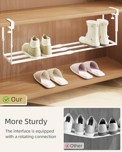 2 Pack Expandable Shoe Rack Organizer for Cabinet, Adjustable Hanging Under Shelf Storage, Sturdy Round Tube Design, Space Saving Shoe Shelf for Closet, Entryway, Laundry Room, White - color: White